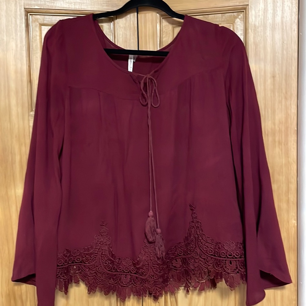 Mittoshop, Burgundy top with lace bottom. Size Medium